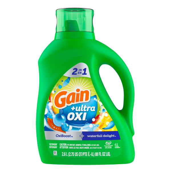 Gain HE Ultra Oxi Liquid Laundry Detergent, Waterfall Delight, 88 oz