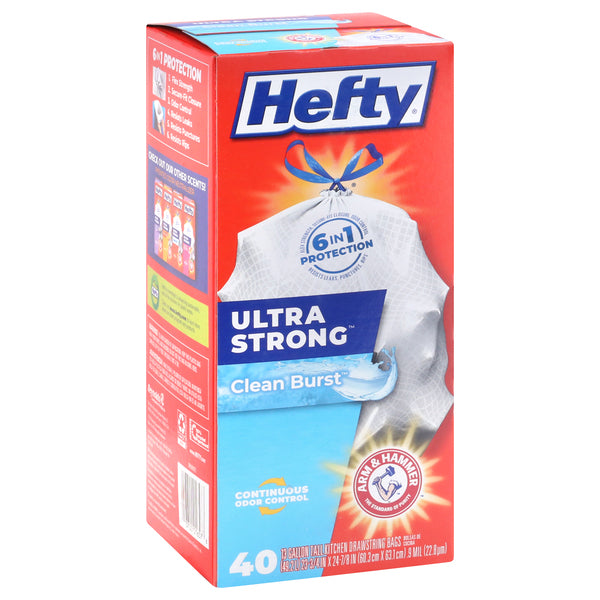 Hefty Ultra Strong Garbage Bags, Clean Burst, 13 gal, 40 ct