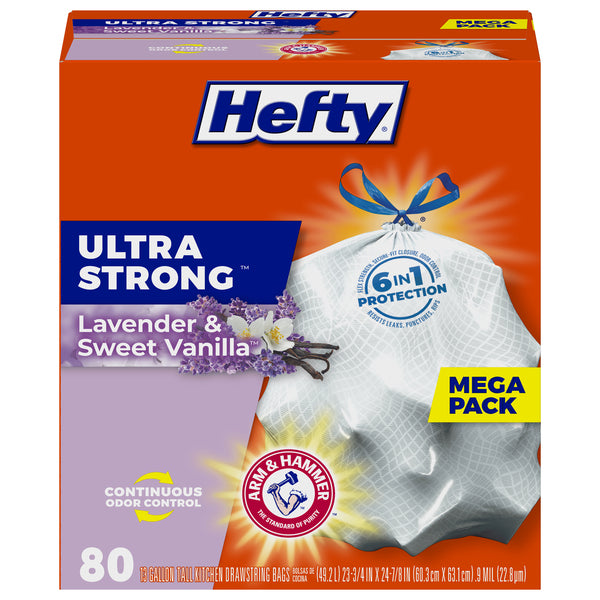 Hefty Ultra Strong Garbage Bags, Lavender and Sweet Vanilla, 13 gal, 80 ct