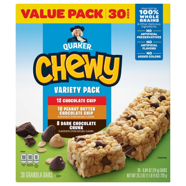 Quaker Granola Bars, Chewy Variety Pack, 30 ct