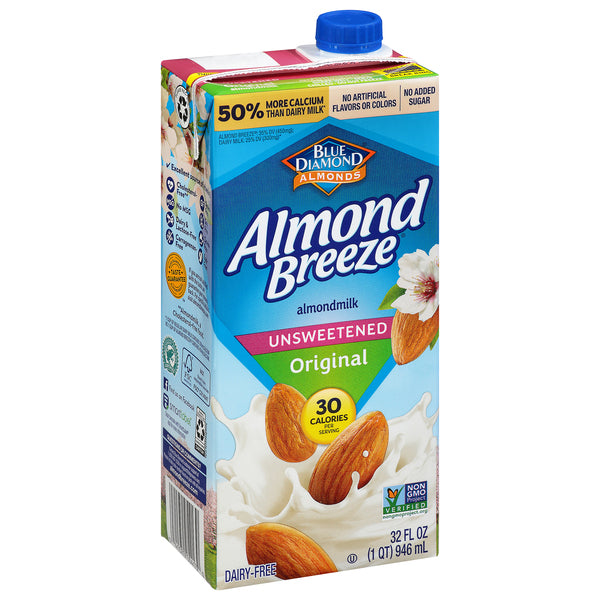 Blue Diamond Almond Breeze Unsweetened Almond Milk, Original, 32oz