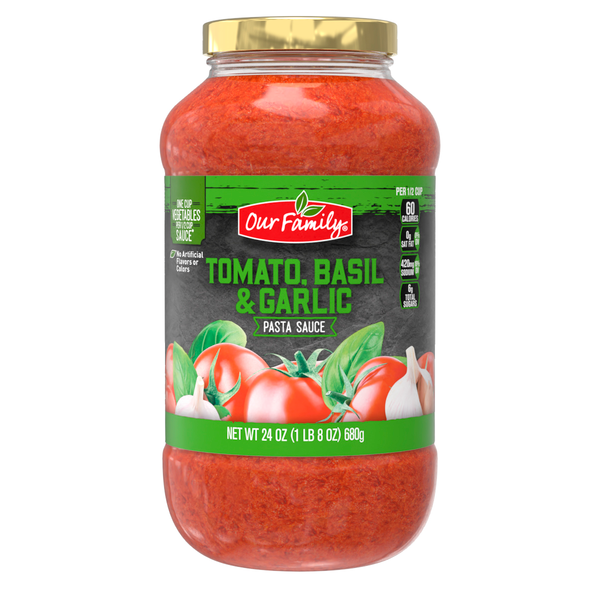 Our Family Tomato Basil Garlic Pasta Sauce, 24 oz