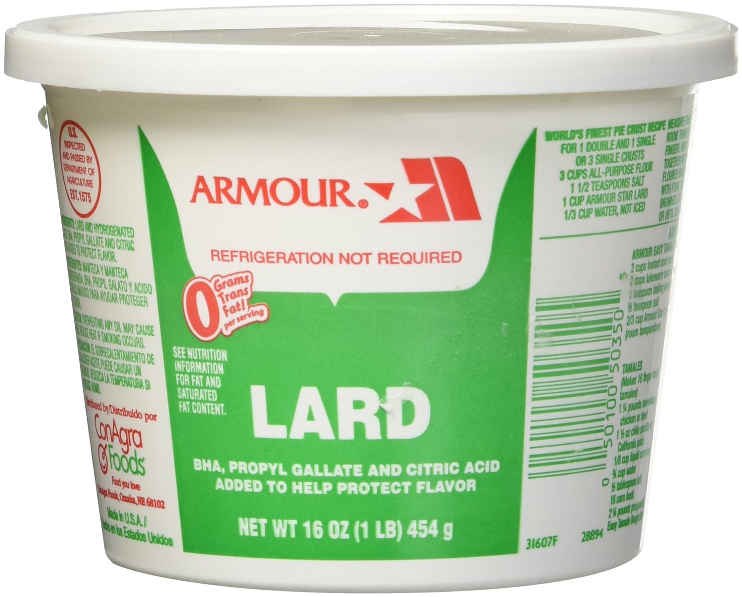 Armour Lard Tub, 16 oz