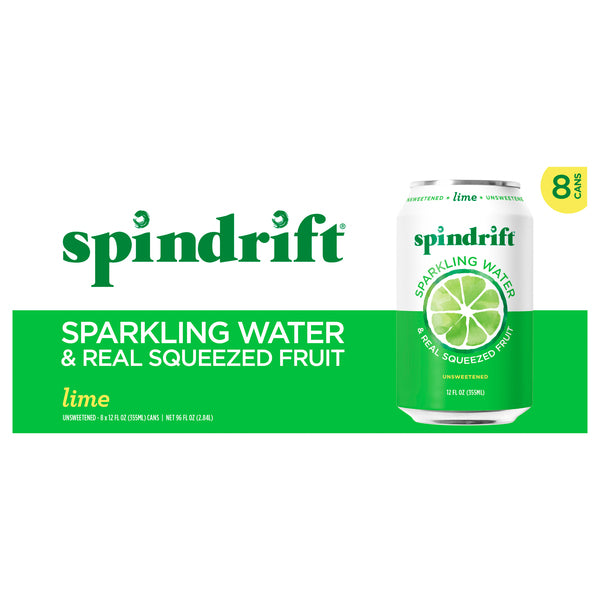 Spindrift Sparkling Water, Lime, Unsweetened, 12oz, 8ct