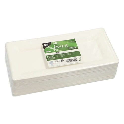 Papstar Pure Rectangle Plates, 13 x 26, 50 ct