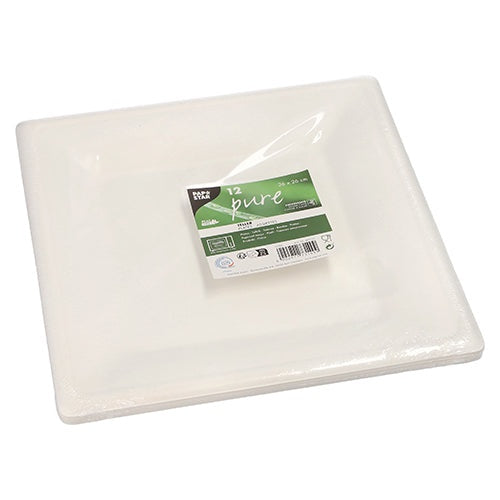 Papstar Pure Square Paper Plates, 26 x 26, 12 ct