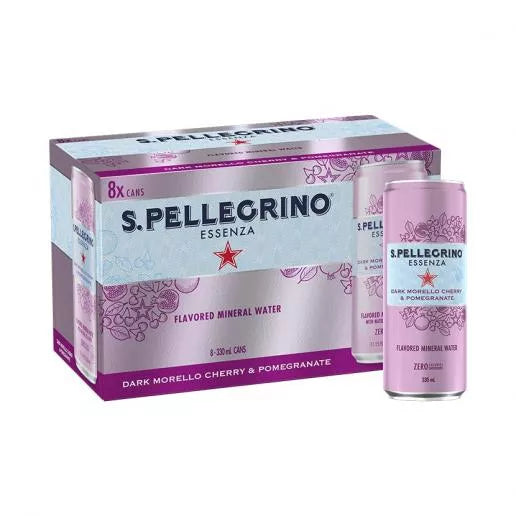 SanPellegrino Essenza Flavored Sparkling Mineral Water, Dark Morello Cherry & Pomegranate, 11.15 oz, 8 ct