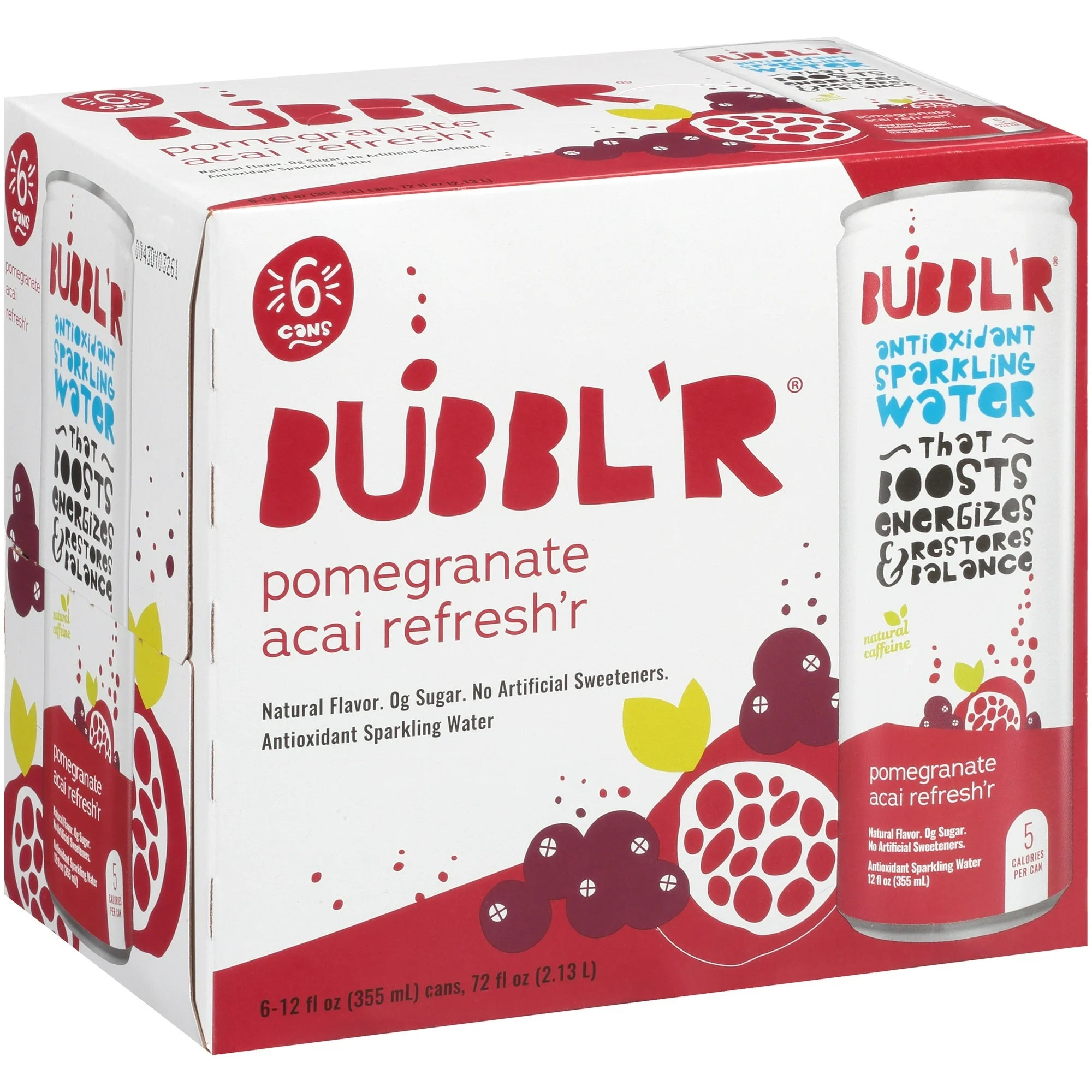 Bubbl'r Pomegranate Acai Antioxidant Sparkling Water, 12 oz, 6 ct