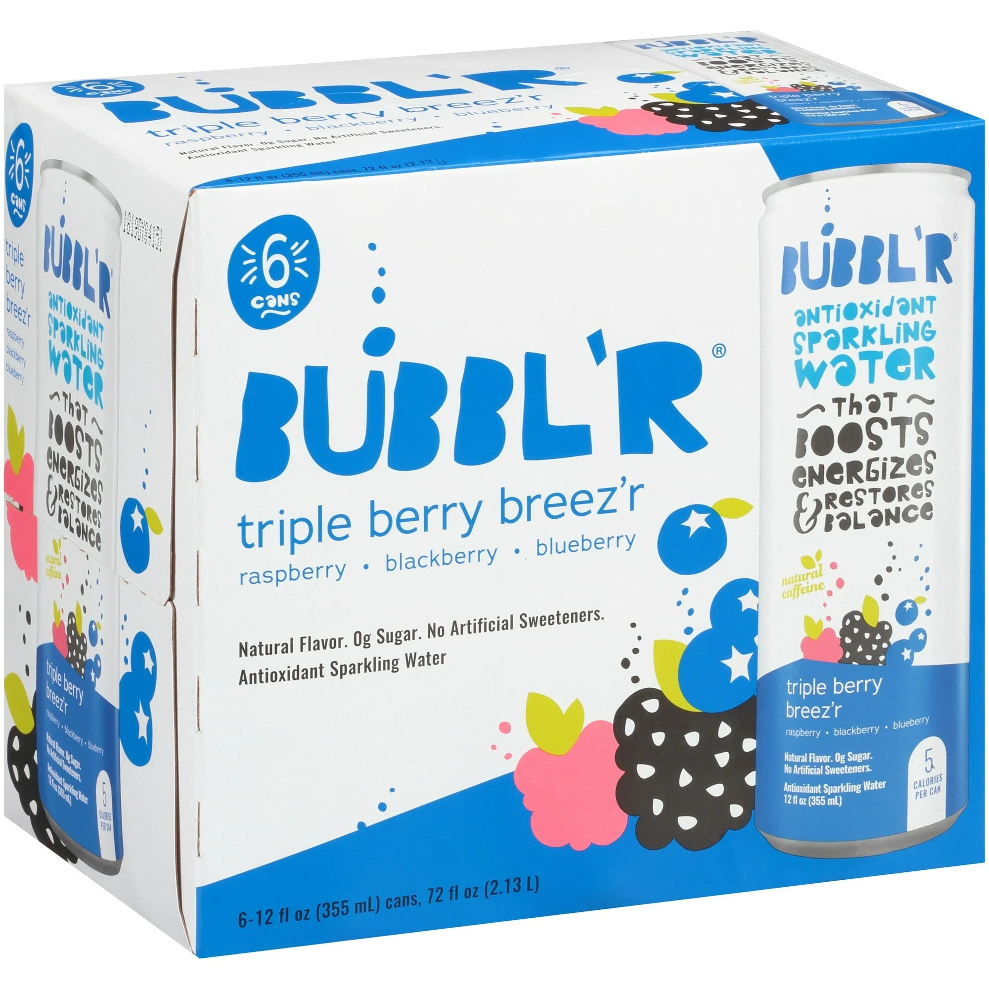 Bubbl'r Triple Berry Antioxidant Sparkling Water, 12 oz, 6 ct