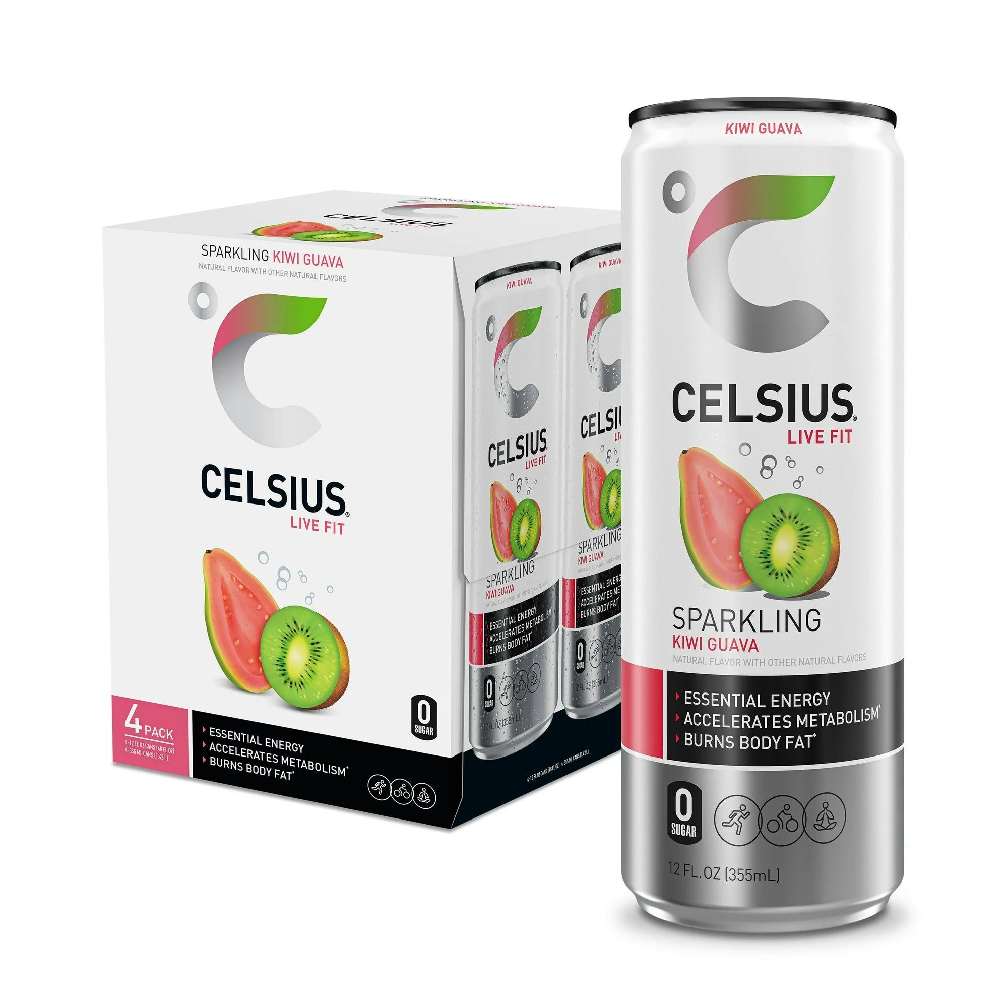 Celsius Essential Energy Sparkling, Kiwi Guava, 12 oz, 4ct