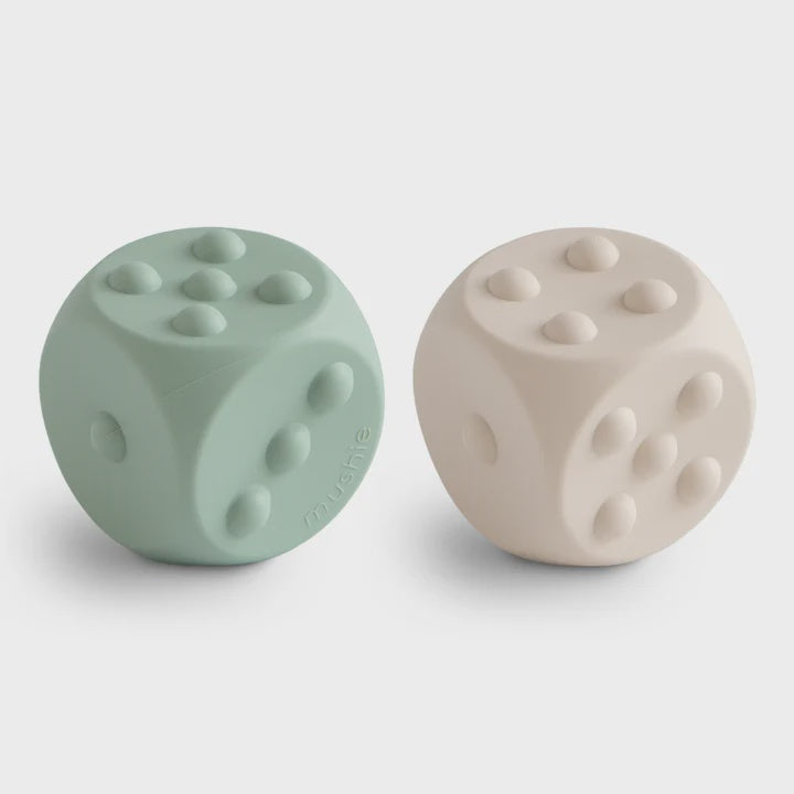 Mushie Dice Press Toy, Cambridge Blue/Shifting Sands