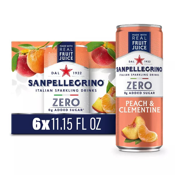 Sanpellegrino Zero Peach & Clementine, 11.15 oz, 6 ct