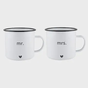 Santa Barbara, Mr & Mrs Enamel Mug Set