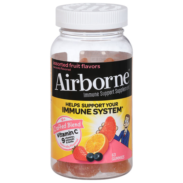 Airborne Immune Support Supplement Original Gummies, Assorted Fruit, 63 ct