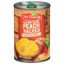 Our Family Yellow Cling Peach Halves, In Heavy Syrup, 15.25 oz