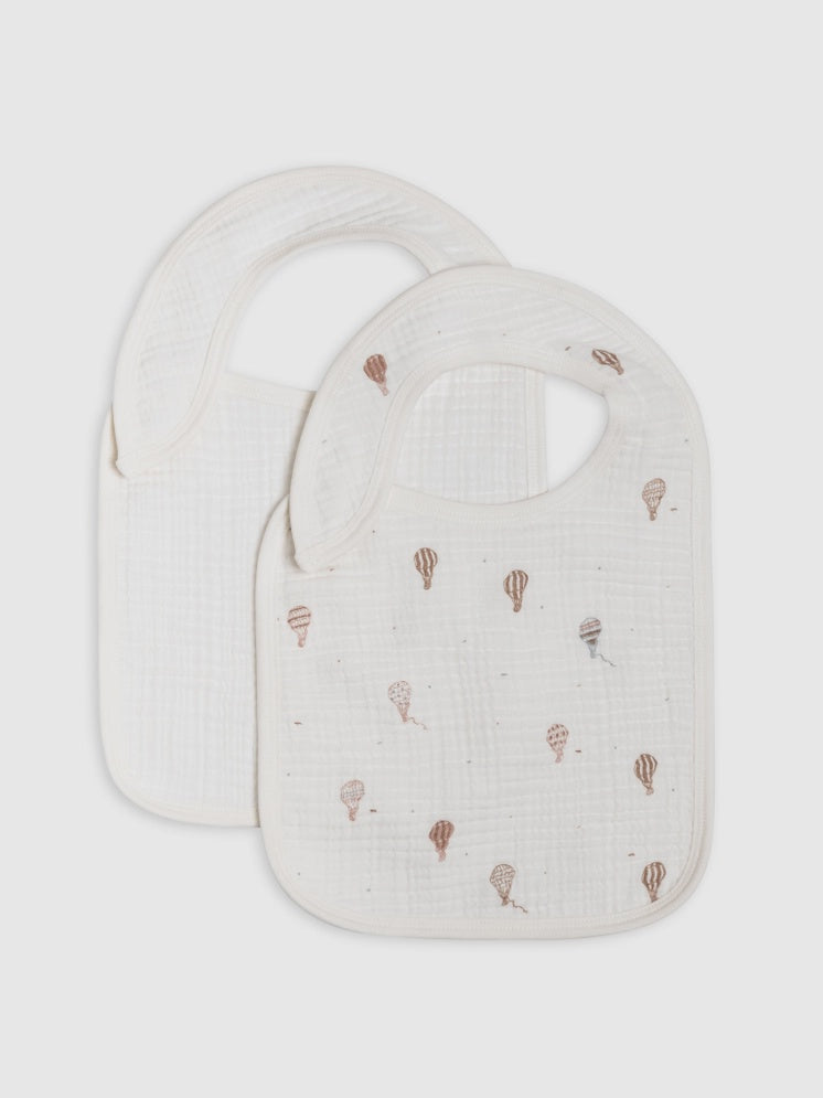 2-Pack Muslin Bibs - Hot Air Balloon / Truffle + Coconut