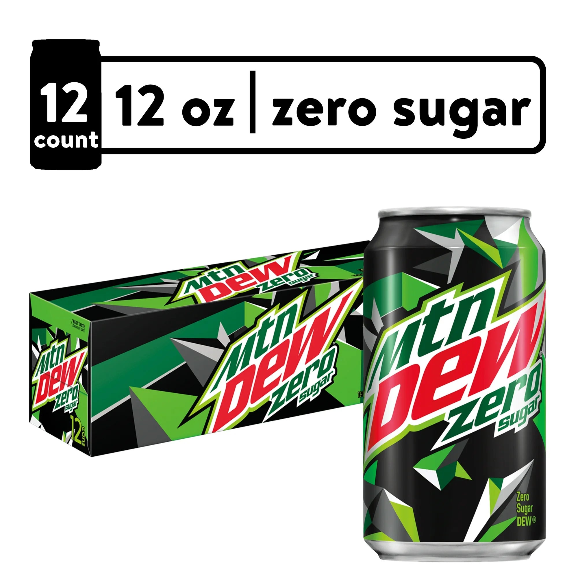 Mountain Dew Zero Sugar, 12 oz cans, 12 ct