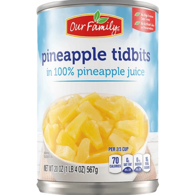 Our Family Pineapple Chunks in 100% Juice, 20 oz