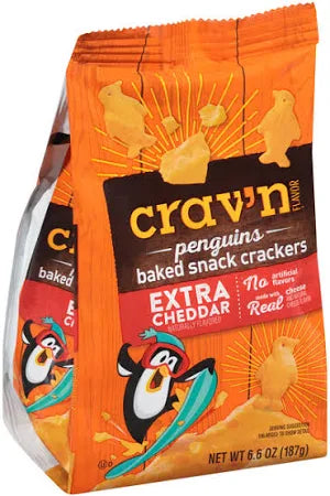 Crav'n Penguin Backed Snack Crackers, Extra Cheddar, 6.6 oz