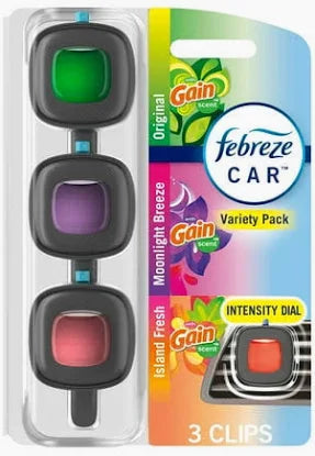 Febreze Gain Air Freshener Clips, Variety Pack, 3 ct