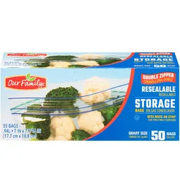 Our Family Resealable Storage Bags, Quart Size, 50ct