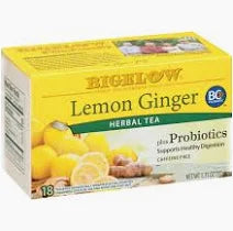 Bigelow Lemon Ginger Plus Probiotics Herbal Tea, 18 ct