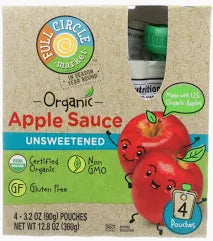 Full Circle Organic Apple Sauce Pouches, Unsweetened, 4 ct