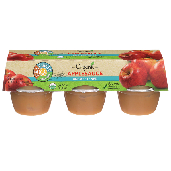 Full Circle Organic Apple Sauce, Unsweetened, 6 ct