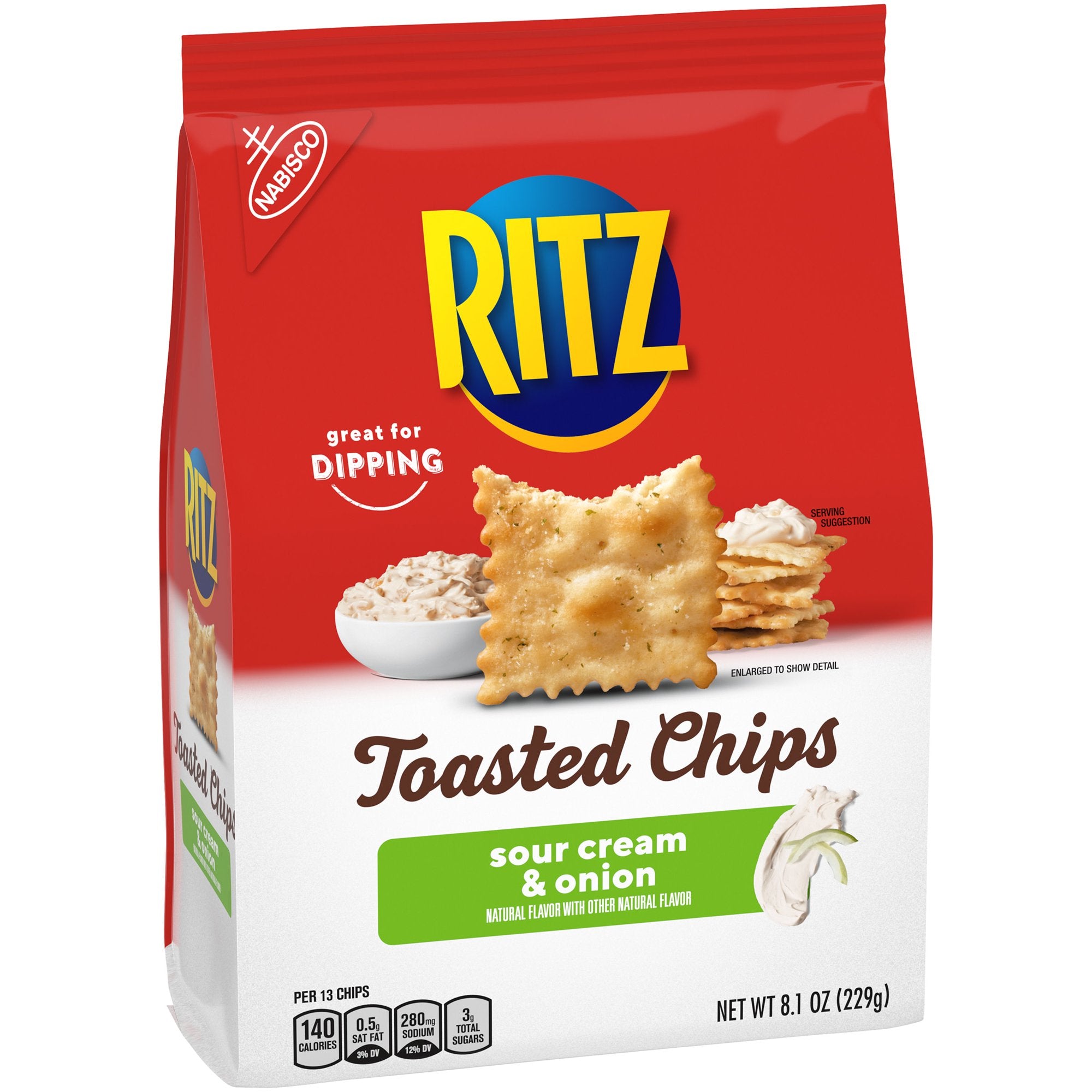 Ritz Toasted Chips, Sour Cream & Onion, 8.1 oz