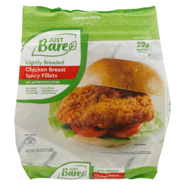 Just Bare Breaded Chicken Breast Spicy Fillets, 24 oz