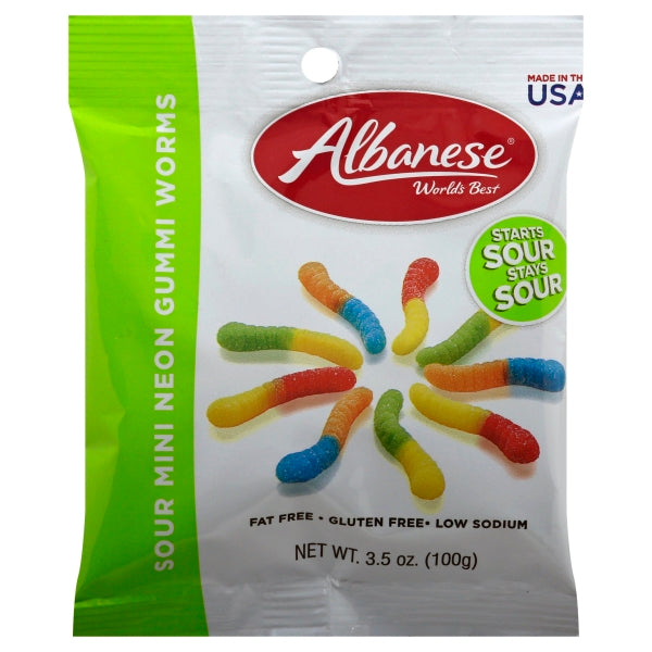 Albanese Sour Mini Neon Gummi Worms, 3.5oz