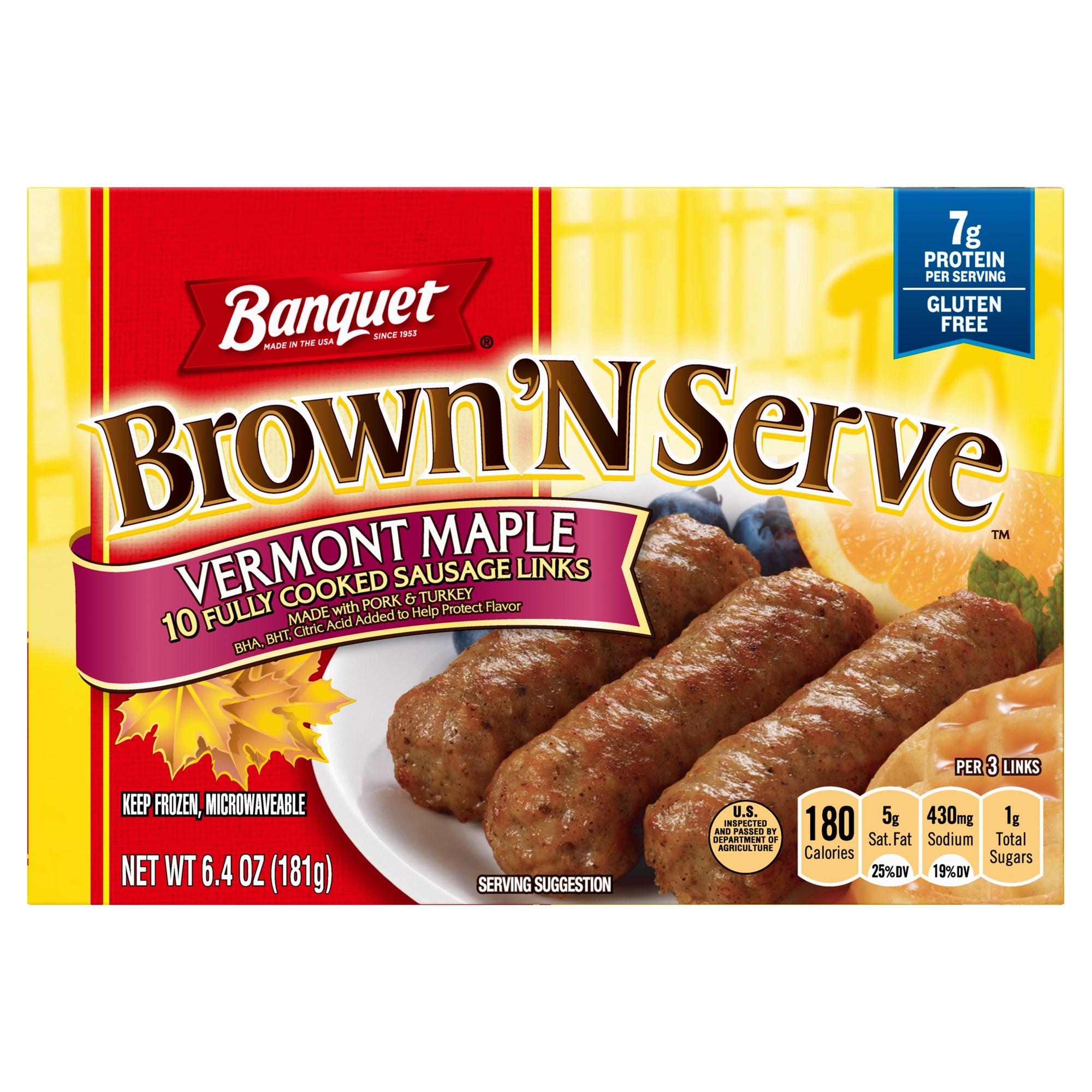 Banquet Brown N Serve Vermont Maple Sausage Link, 6.4oz