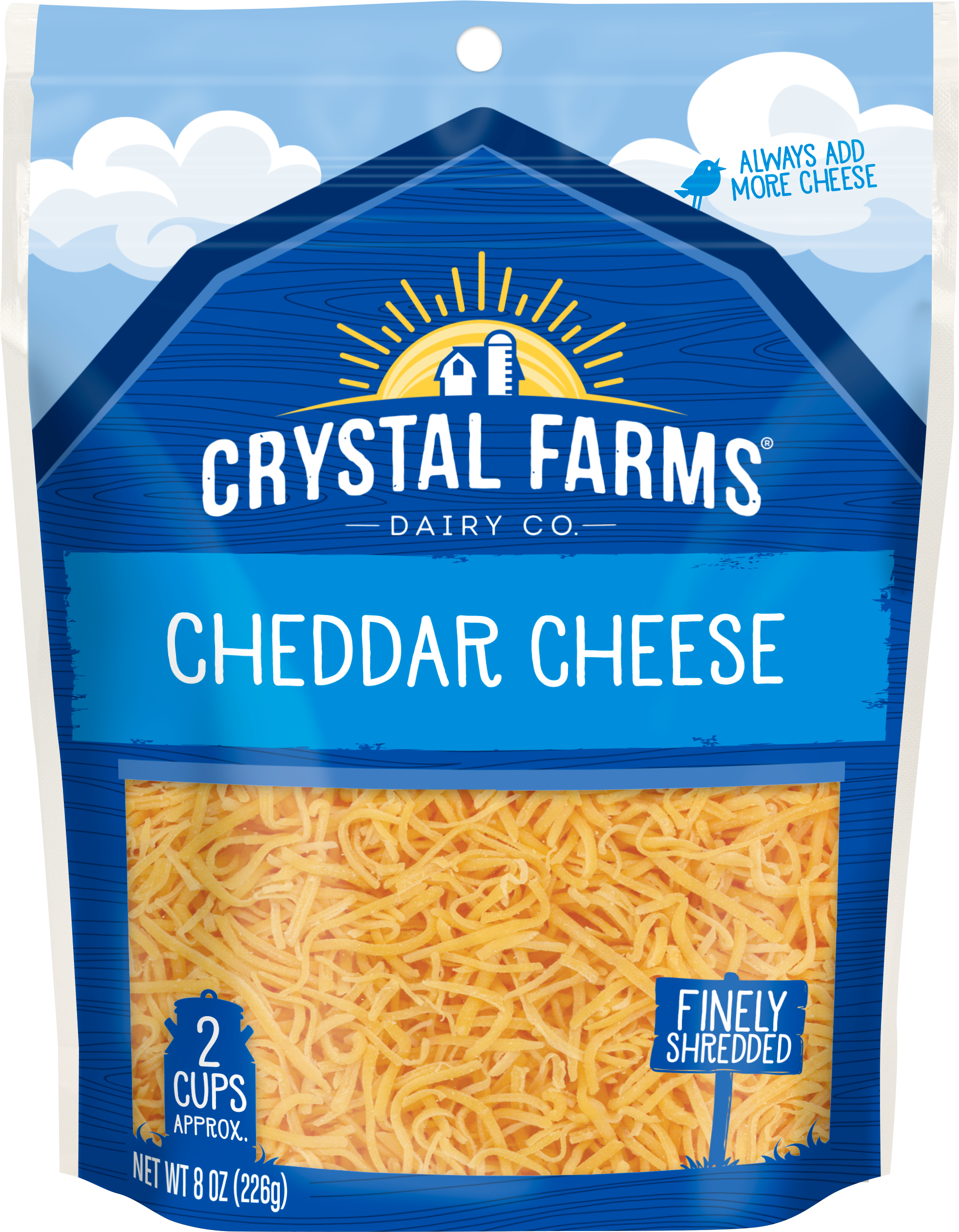 Crystal Farms Finely Shredded Cheese, Cheddar, 8 oz