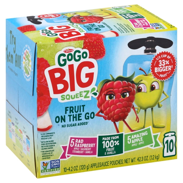 GoGo Big Squeez Pouches, Rad Raspberry & Amazing Apple, 10 ct