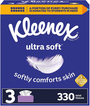 Kleenex Tissues, Ultra Soft, Flat Boxes, 3 ct