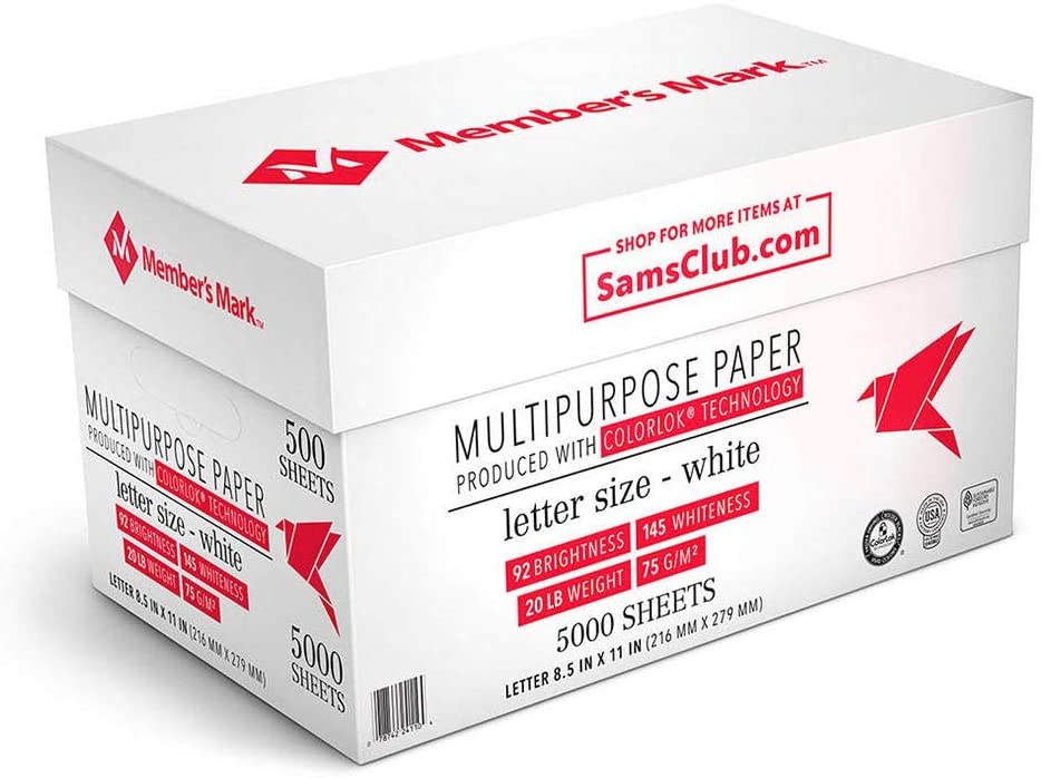 Member’s Mark Multipurpose Copy Paper, 20 lb, 92 Bright, 8.5 x 11”, 10 Ream Case