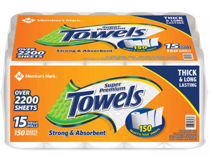 Member's Mark Super Premium Paper Towels, 15 Mega Rolls, 150 sheets