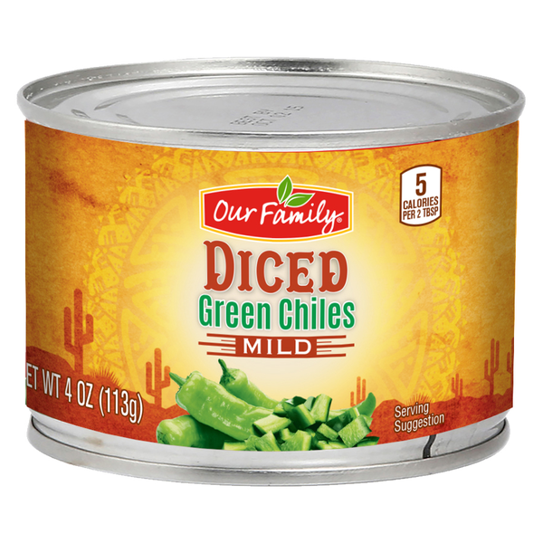 Our Family Diced Mild Green Chiles, 4oz