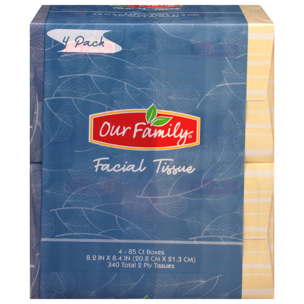 Our Family Facial Tissue, 4 - 85 ct boxes