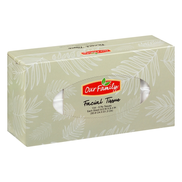 Our Family Facial Tissue, Flat Box, 144 ct.