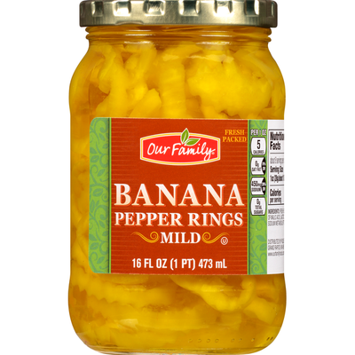 Our Family Mild Banana Pepper Rings, 16 oz