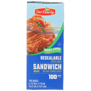 Our Family Resealable Sandwich Bags, 100ct