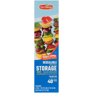 Our Family Resealable Storage Bags Gallon, 40 ct