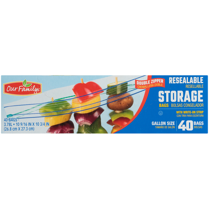 Our Family Resealable Storage Bags Gallon, 40 ct