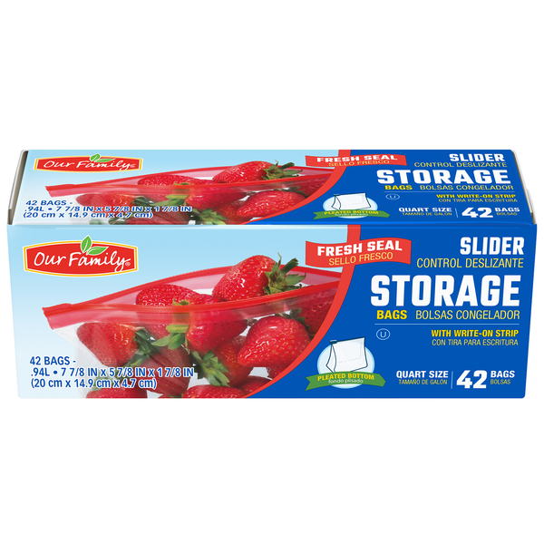 Our Family Resealable Storage Bags, Quart Size, 42ct