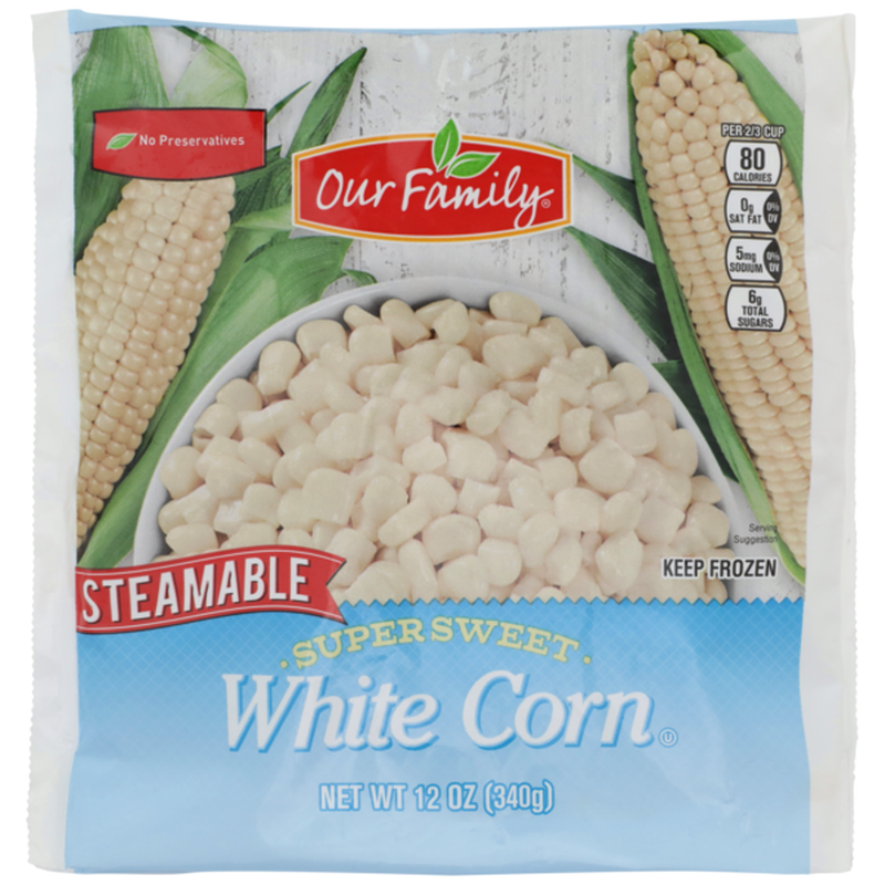 Our Family Super Sweet White Corn, 12 oz