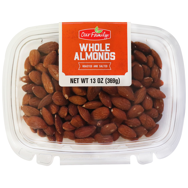 Our Family Whole Almonds, Roasted & Salted, 13 oz