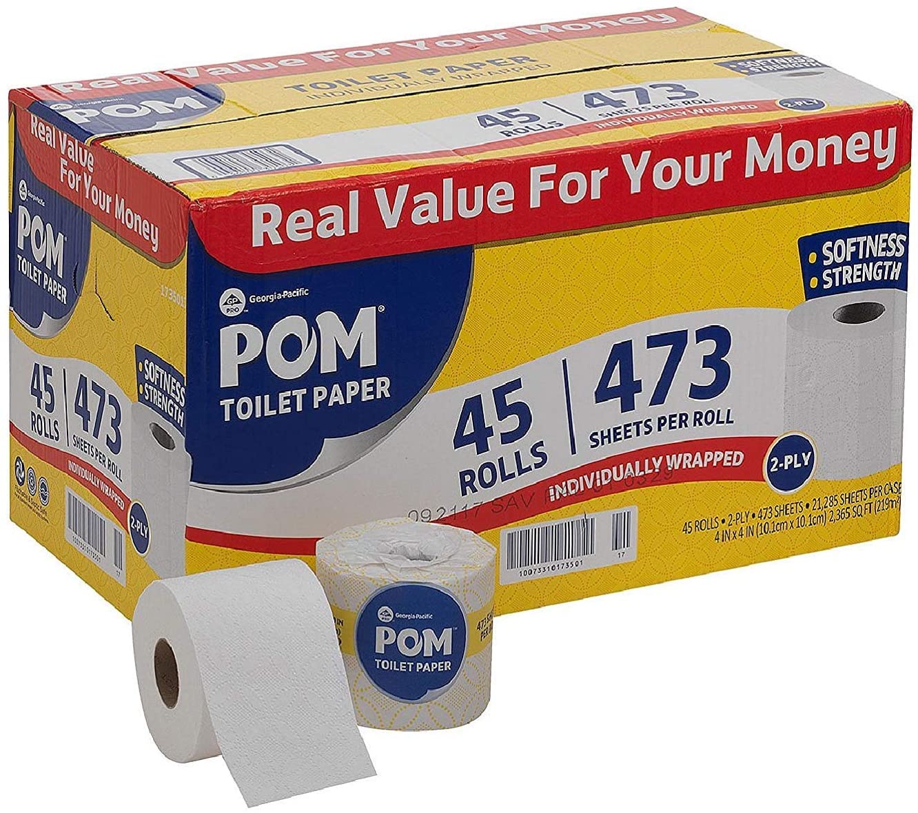 POM Toilet Paper Individually Wrapped, 2 Ply, 45 ct