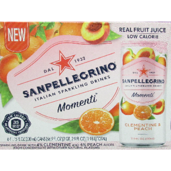 Sanpellegrino Italian Sparkling Drinks, Clementine & Peach, 6 ct