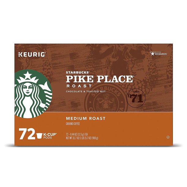 Starbucks Pike Place, Medium Roast, 72 K-Cups Pods